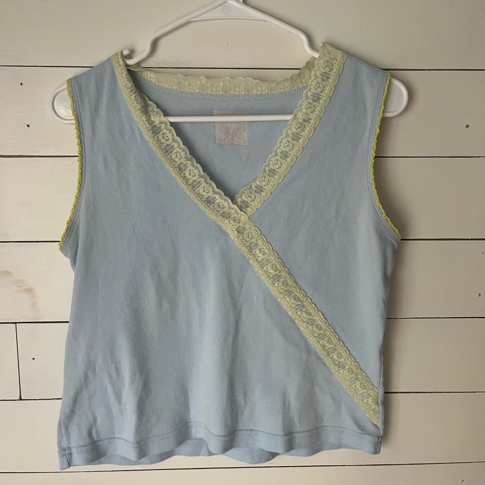 Lace Trim Light Blue Tank Top
